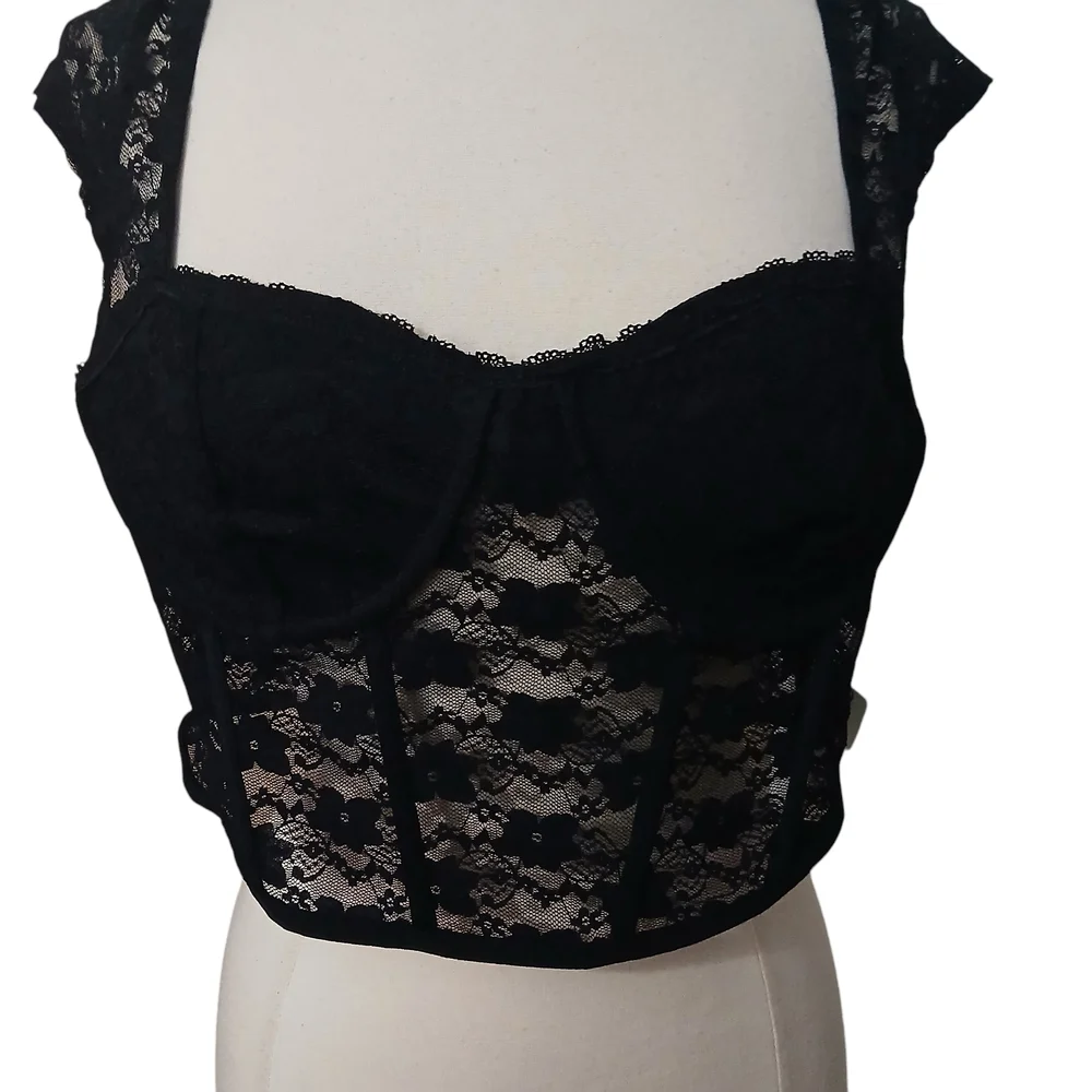 NWT Faded Rose Black Lace Bustier Crop Bralette Top Size XL - Picture 2 of 6